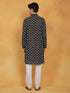 Vastramay Men's Black And White Cotton Kurta And Pyjama Set